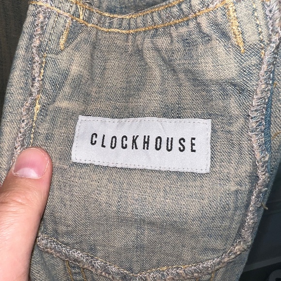 Vintage 'CLOCKHOUSE' Silver Metallic Painted Bleached Wash Denim Jacket M Unisex - Picture 5 of 9